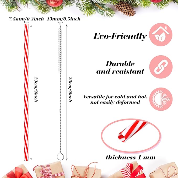 Vesici 9 Inch Plastic Striped Straws Reusable - Image 2