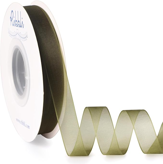 Ribbli Moss Green Organza Ribbon 1/2 Inches x Continuous 50 Yard Green Sheer by Ribbli