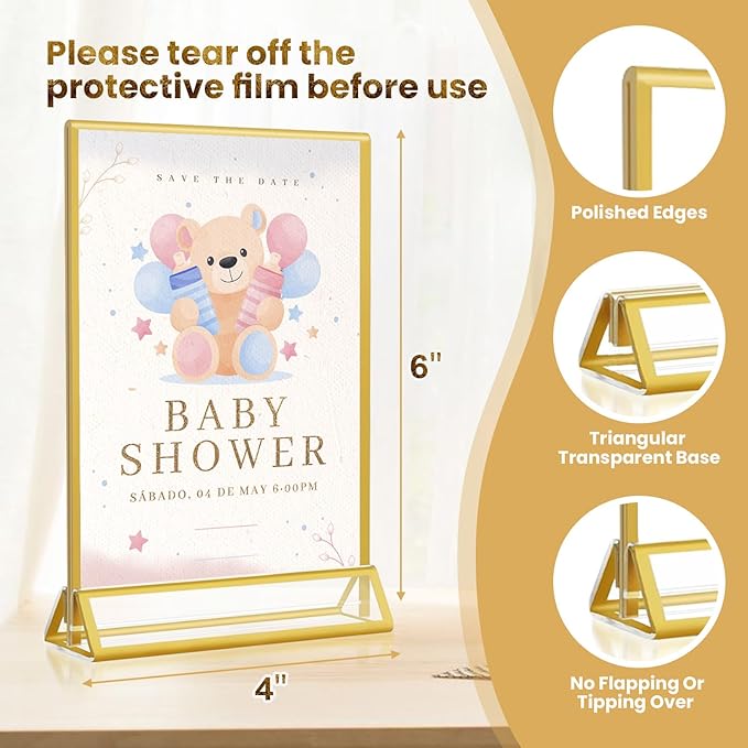 Acrylic Gold Sign Holders 4x6, 12 Pack Wedding Gold Table Number Holders - Image 3