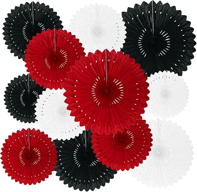 18 Pcs Red White Black Hanging Paper Fan, Hanging Honeycomb Round Paper Fans by Zankubom