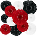 18 Pcs Red White Black Hanging Paper Fan, Hanging Honeycomb Round Paper Fans by Zankubom
