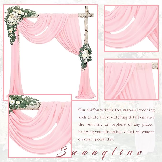 4 Panels Wedding Arch Draping Fabric 20Ft Length x 28" Width Light Pink Arch - Image 3