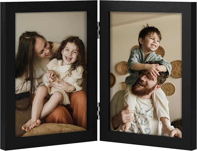 decorUhome Double 5x7 Picture Frame Vertical, Engineered Wood Bifold Photo Frame by decorUhome