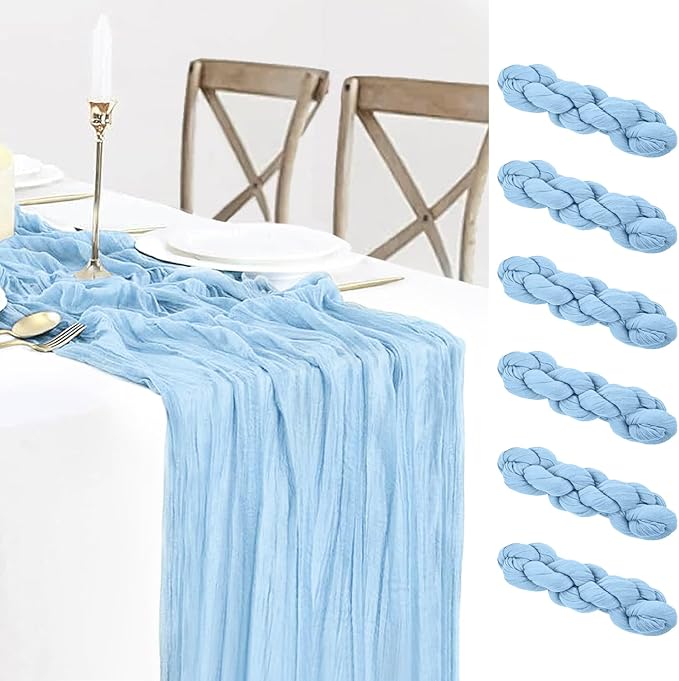 6 Pack Baby Blue Cheesecloth Table Runner 120 inch Gauze Cheese Cloth Table by BlueTopCoLtd