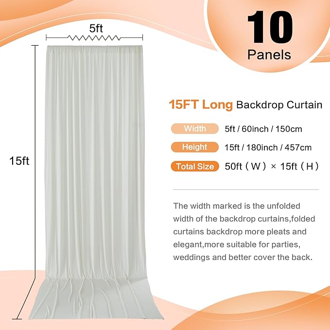 50ft x 15ft Ivory Wrinkle Free Backdrop Curtains - Image 2