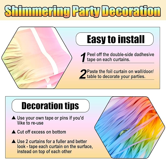 6 Pack Rainbow Foil Fringe Curtain Backdrop, 3.28Ft x 8.2Ft Metallic Tinsel - Image 3
