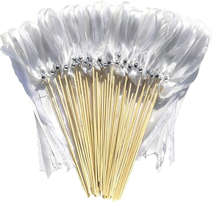 Kingsnow 50 Pack White Lace Ribbon Wands Wedding Streamers by Kingsnow