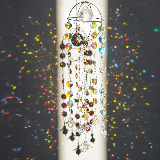 Garden Suncatcher Crystal Pendant Round Shaped Glass Prisms Beads Chain Hanging by HDHYALINEDORA