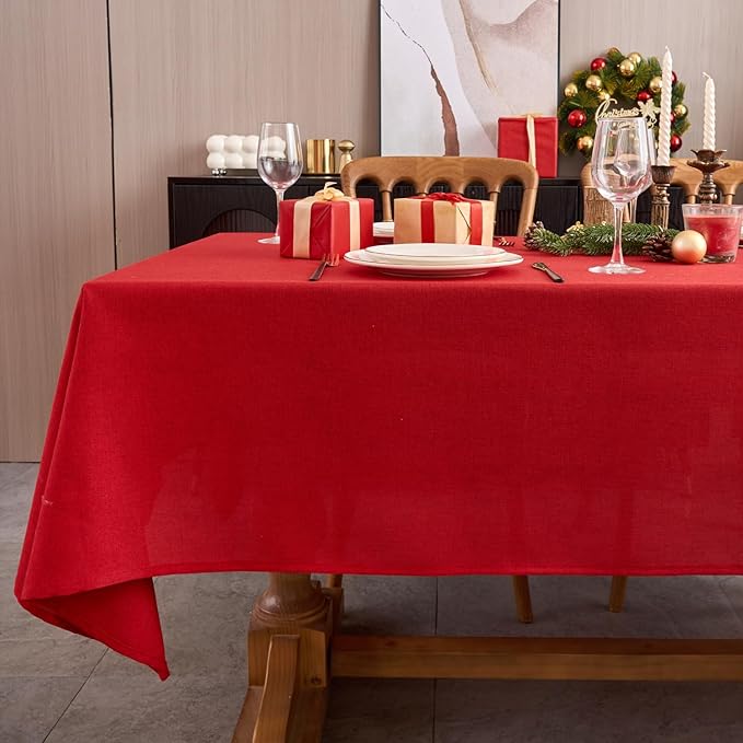 NLMUVW Red Linen Tablecloth Square, Christmas Table Cloth Water Resistant Table by NLMUVW