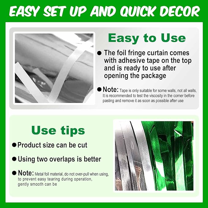 6 Pack Silver Green Foil Fringe Curtains Backdrop, 3.28 x 8.2 Ft Metallic - Image 3