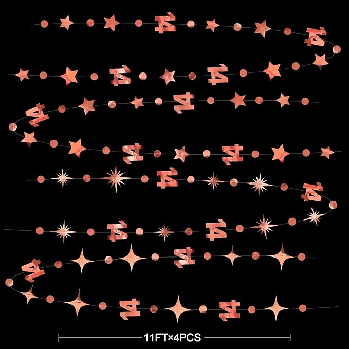52Ft Rose Gold 14th Birthday Decorations Number 14 Circle Dot Star Garland - Image 2