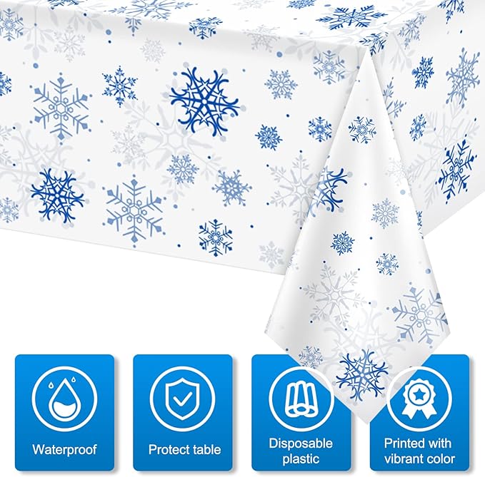 12 Pieces Snowflake Christmas Party Tablecloth Decorations, Plastic White - Image 3