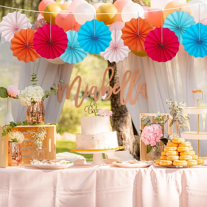 Pink Birthday Decorations, DIY Pink Paper Fans Hanging Decoration, Party - Image 7