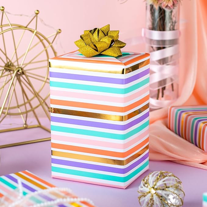Yarcony Gift Wrapping Paper Roll, Rainbow Wrapping Paper, Colorful Stripes Gift - Image 7