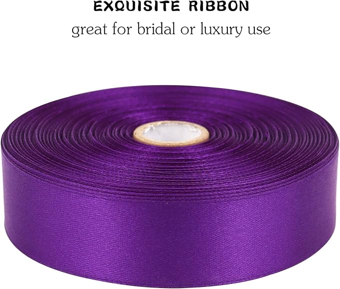 Purple Solid Satin Ribbon 1 Inch 50 Yards Solid Polyester Fabric Ribbon - Image 4