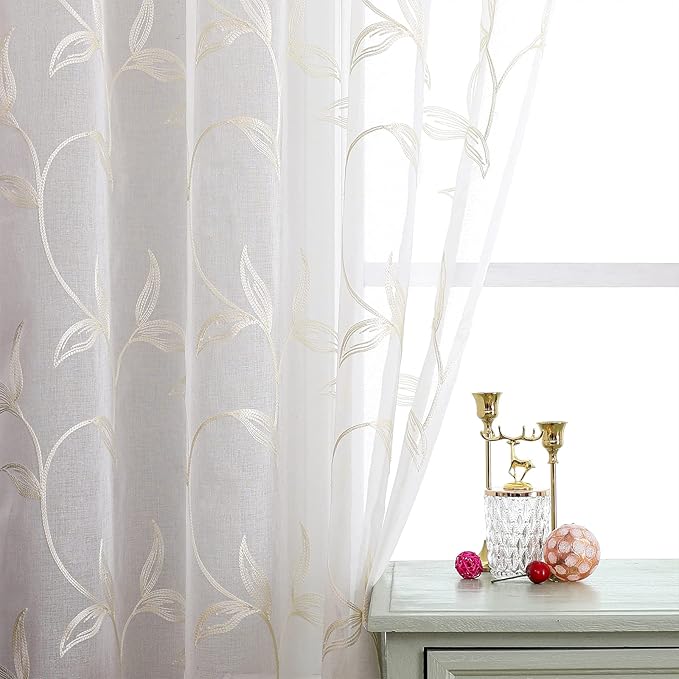 VISIONTEX Sheer Curtains 72 inch Length 2 Panels Set, Rod Pocket Embroidered - Image 7