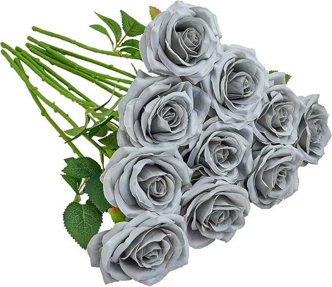 Artificial Rose 10pcs Open Flower Bouquet Faux Rose Stems by IUKnot
