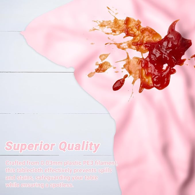 QZYL 12 PCS Pink Table Cloth Rectangle, Plastic Disposable Tablecloths - Image 4