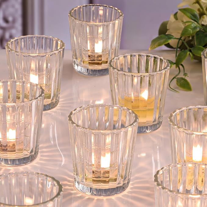 8pcs Vintage Ribbed Votive Candle Holders, Glass Candle Holder by NITIME