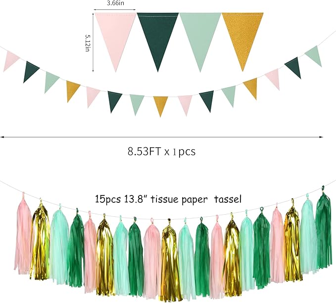 Sage-Green Pink-Gold Baby Bridal-Shower Decorations - Image 2