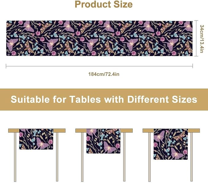 Moth Table Runner, Boho Aesthetic Moth Magic Table Runner - Image 7