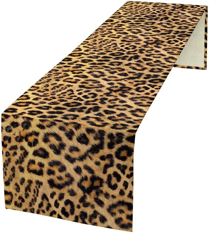 Leopard Print Dinning Table Runner, Cotton Linen Rustic Cottage Country Farm by ShiTingYu