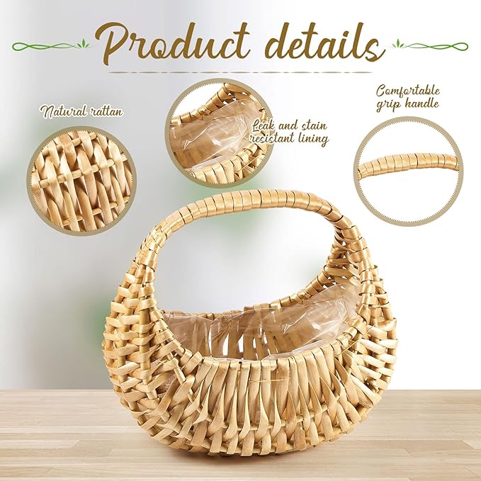 Taiyin 6 Pack Rattan Flower Girl Basket Small Half Moon Straw Wicker Basket - Image 3