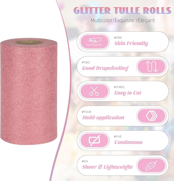 Glitter Tulle Rolls 6” by 50 Yards Sparkle Tulle Fabric Ribbon Sequin Tulle - Image 2