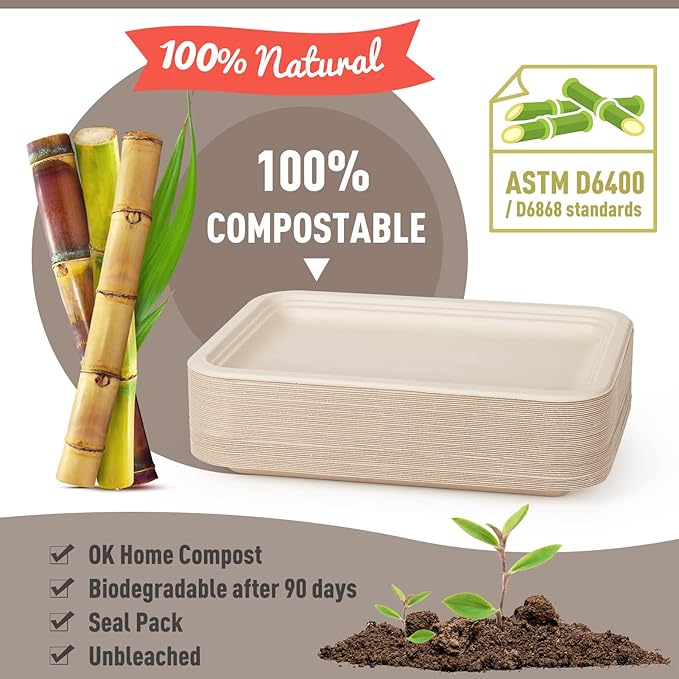 Gezond 50 Pack 14 Inch Disposable Food Trays Eco-friendly Heavy-Duty Large - Image 3