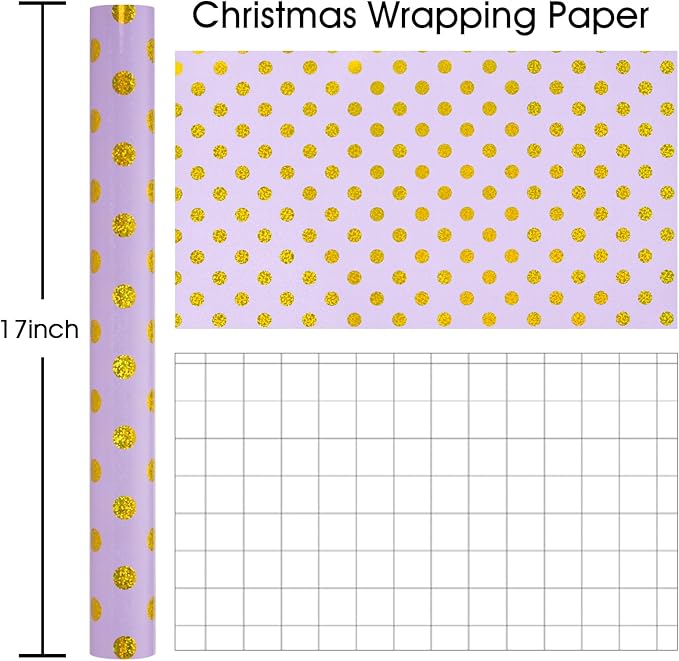 Burymento Purple Holographic Dots Wrapping Paper, Reversible Gold Gift Wrap - Image 5