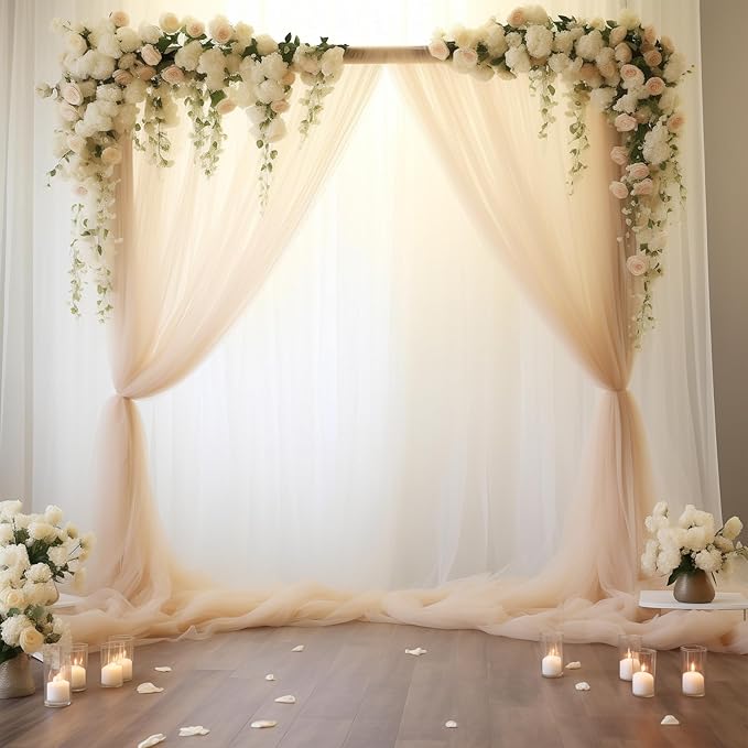 10x10 Champagne Tulle Backdrop Curtains - Image 4