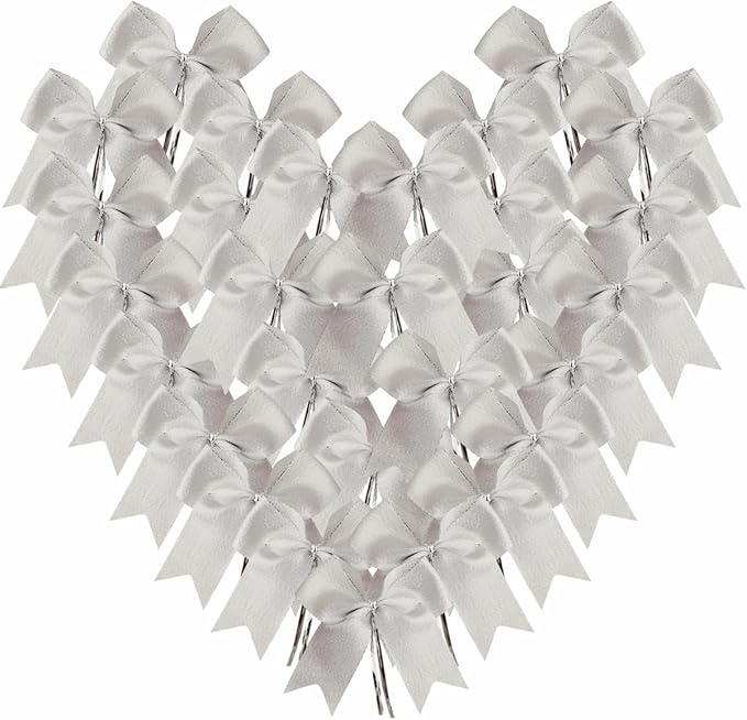 36pcs 4-1/2" Metallic Silver Bows by Micomon