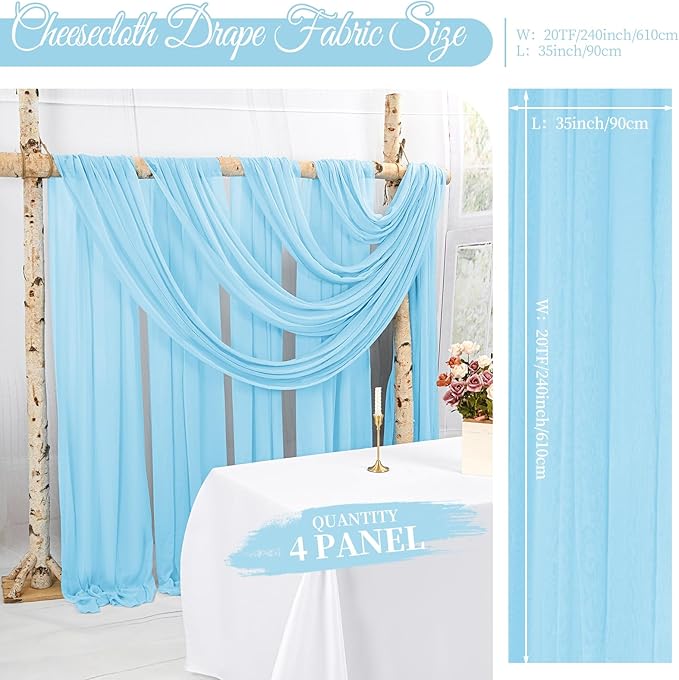4 Panels Light Blue Wedding Arch Draping Fabric Cheesecloth Fabric 35" x 20FT - Image 2