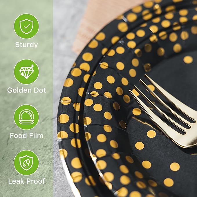 Lullaby 120PCS Black Paper Plates, Disposable Graduation Plates - Image 3