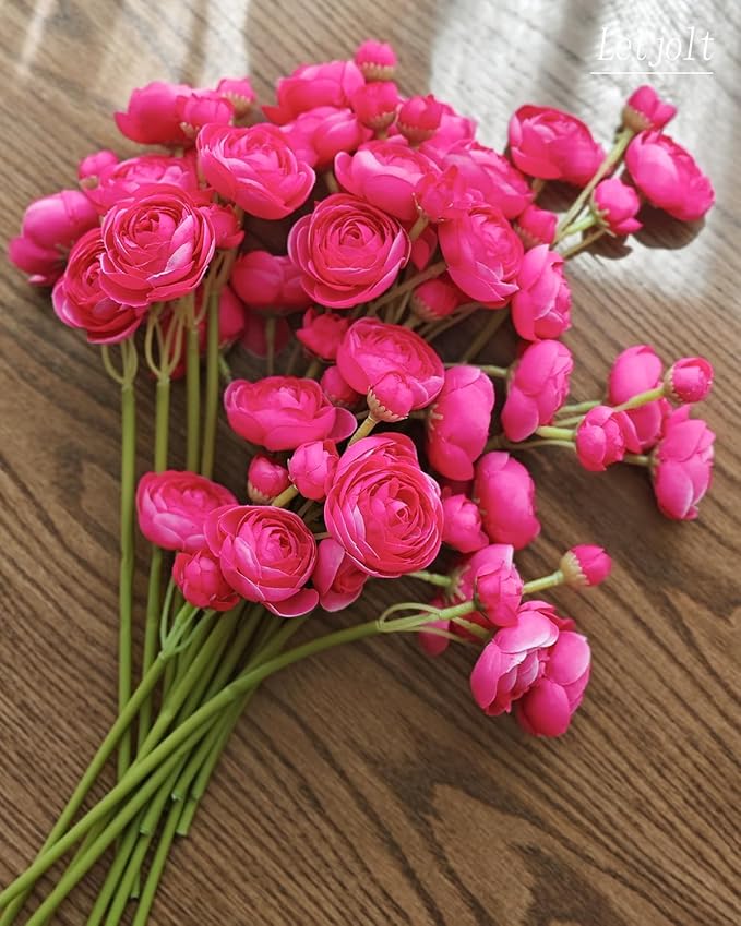 Letjolt Ranunculus Artificial Flower ROSEO Pink Silk Flowers Faux DIY Bouquet - Image 7