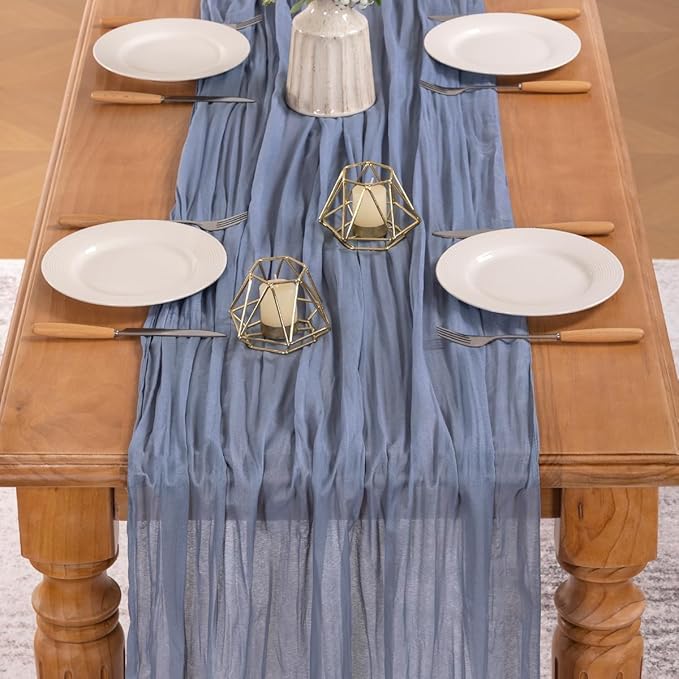 MLMW 4 Pack Dusty Blue Table Runner Cheesecloth Gender Reveal Boho Gauze Rustic - Image 5