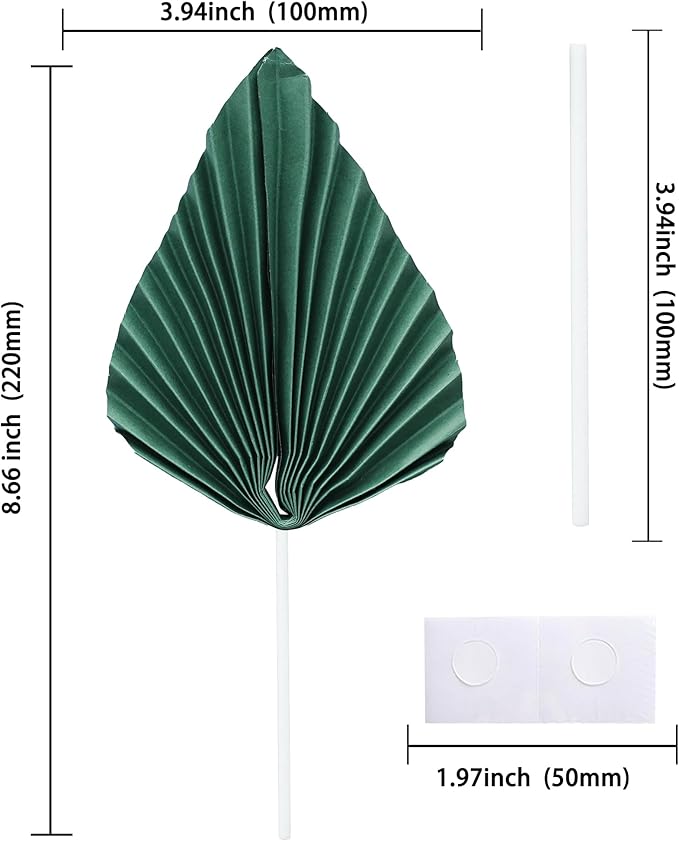 Gyufise 6Pcs Paper Palm Fan Cake Toppers Palm Spear Leaves Fan Cupcake Toppers - Image 2