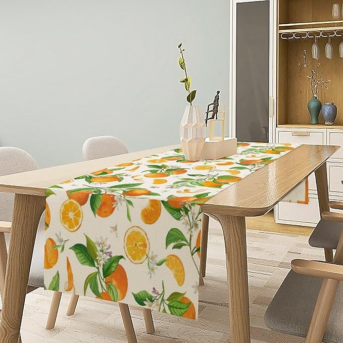 Spring Summer Orange Table Runner Vintage Citrus Lemon Fruit Mandarin Floral - Image 2