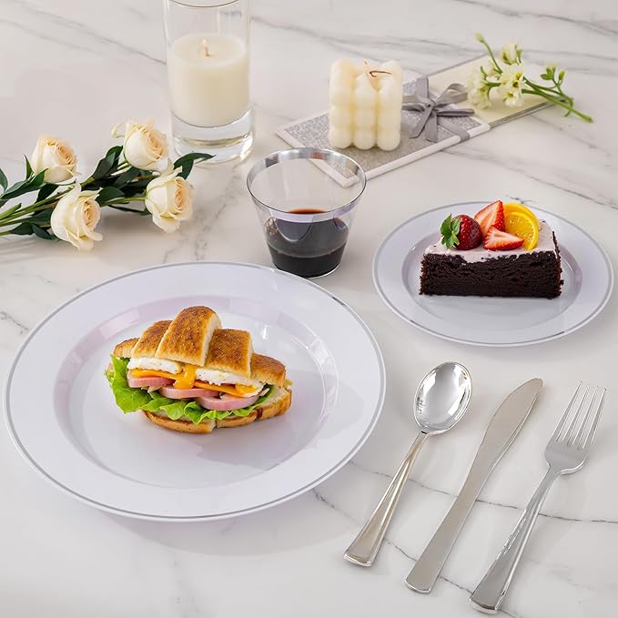 SUT 350 Pcs Silver Plastic Dinnerware Set - Image 5