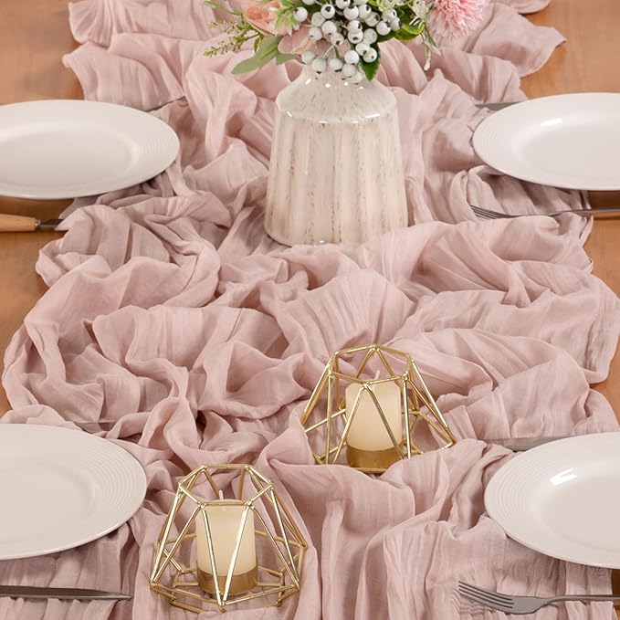 MLMW 4 Pack Pink Cheesecloth Table Runner Boho Gauze Rustic Cheese Cloth Table - Image 5