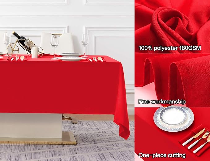 Surmente Red Tablecloth 60 x 102-inch Rectangular Polyester Table Cloth - Image 2