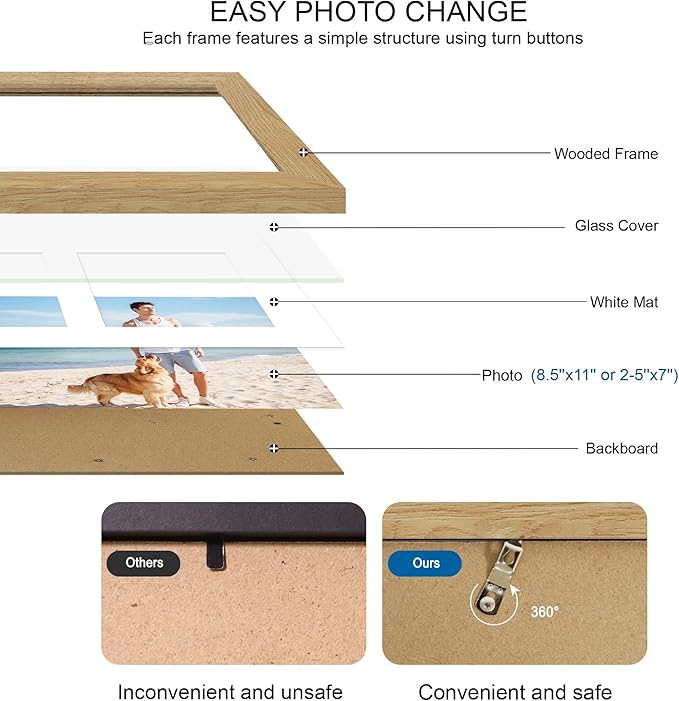 8.5x11 Picture Frame Set of 2, Natural Oak Certificate Document Frames - Image 3