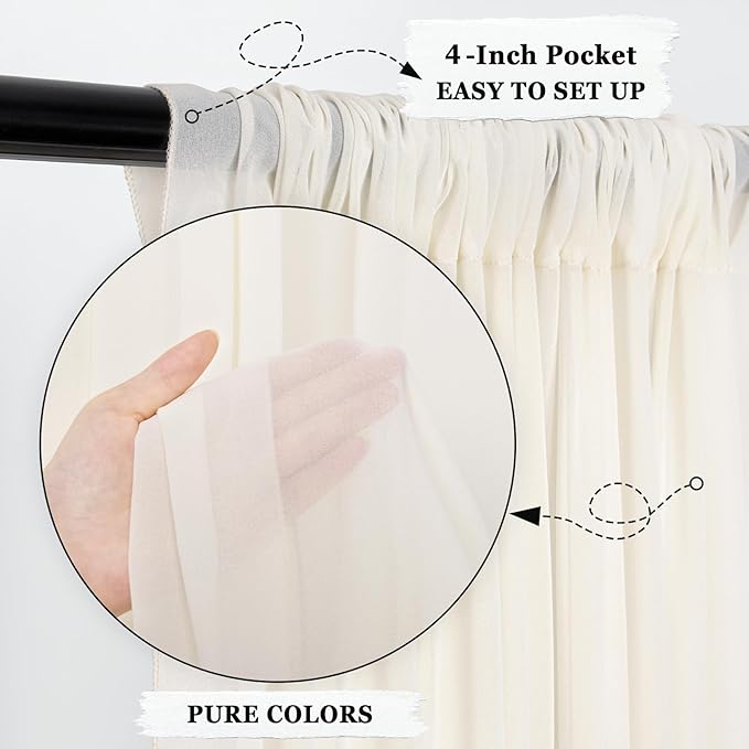 DUOBAO Ivory Chiffon Curtains Baby Shower Background 2 Panels - Image 5