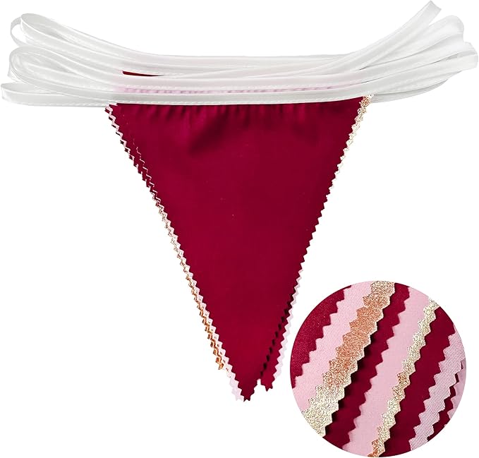 Burgundy Party Decorations Rose Gold Maroon Pink Fabric Triangle Pennant Banner - Image 3