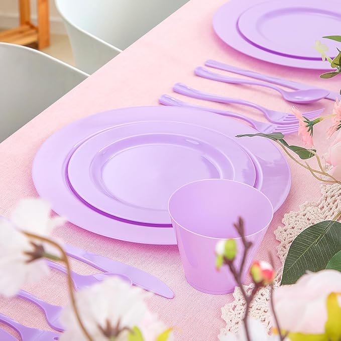 KIRE 150 PCS Purple Plastic Plates - Image 9