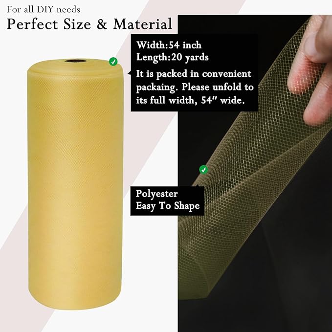 Antique Gold Tulle Fabric Rolls 54 Inch by 20 Yards Tulle Bolt Spool - Image 2