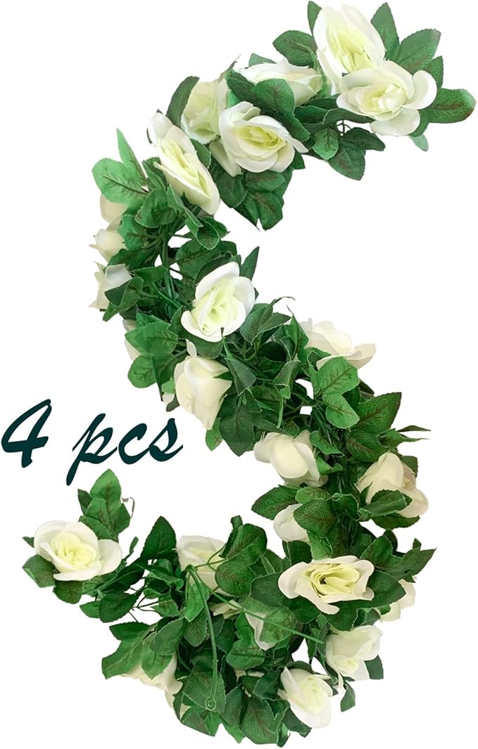 4 Pack Artificial Rose Vine Garland Fake Roses Flowers Plants Vines Hanging by MUYG