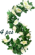4 Pack Artificial Rose Vine Garland Fake Roses Flowers Plants Vines Hanging by MUYG