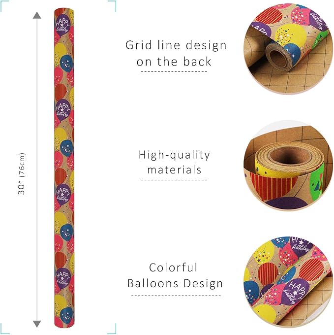 LaRibbons Birthday Wrapping Paper Roll - Image 7