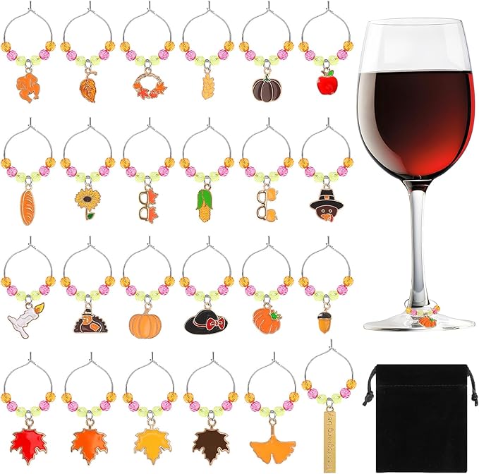 SANNIX Thanksgiving Wine Glass Charms, Hostess Gifts & Party Favors by SANNIX